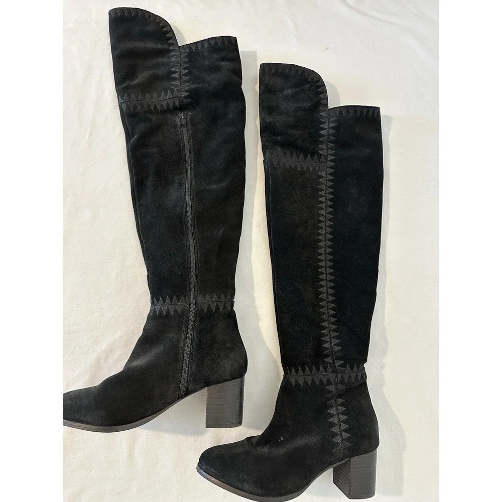 Coconuts By‎ Matisse Moon Black Over Knee Boot Suede Embroidered Size 8.5 Boho